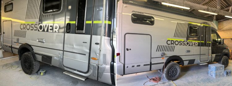 Before and after of a Hymer MLT 570 Crossover Repair